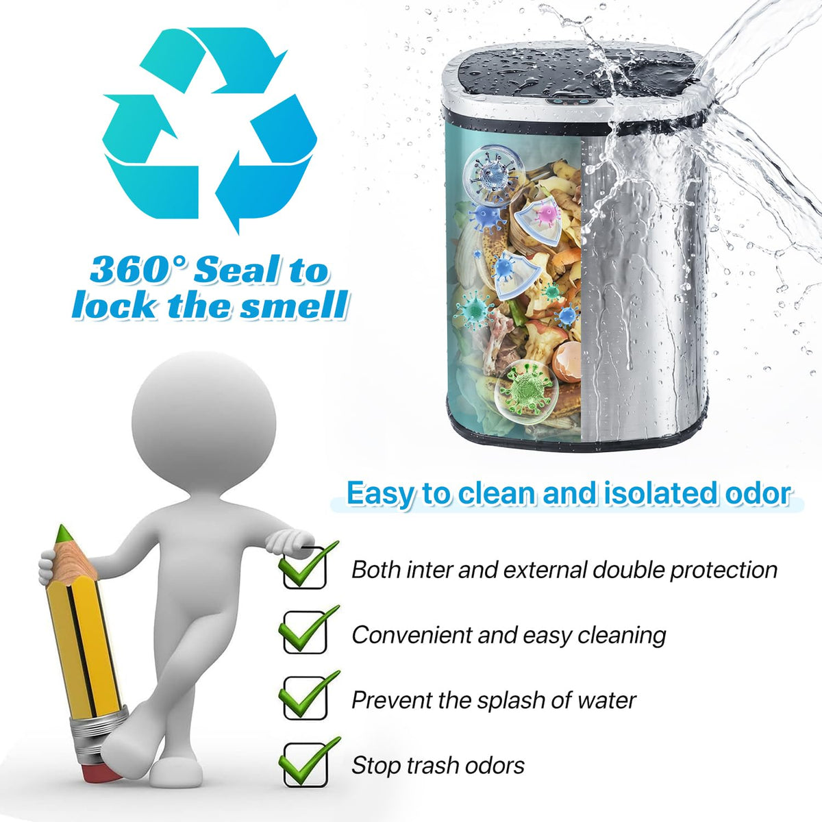Stainless Steel 13 Gallon Touch Free Trash Can with Lid B213794