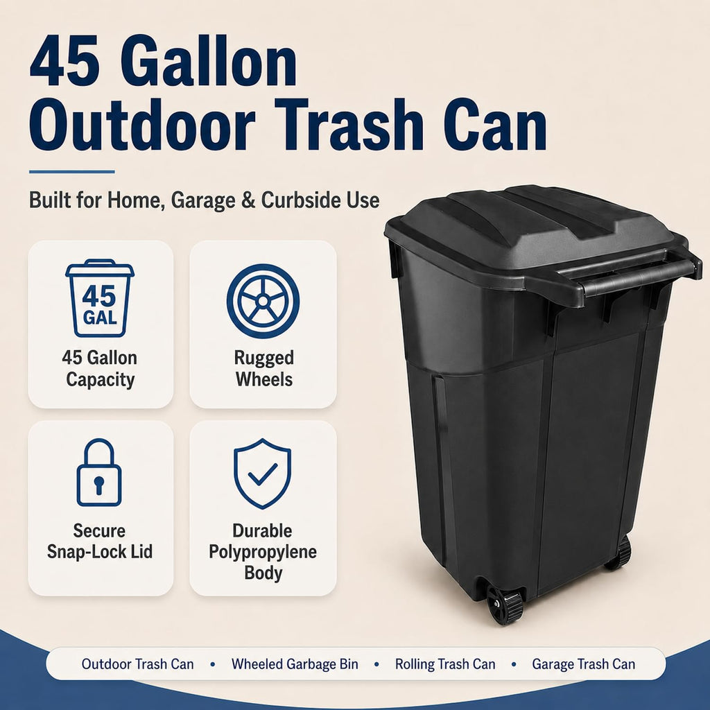 45 Gallon Wheeled Outdoor Trash Can with Lid P32201