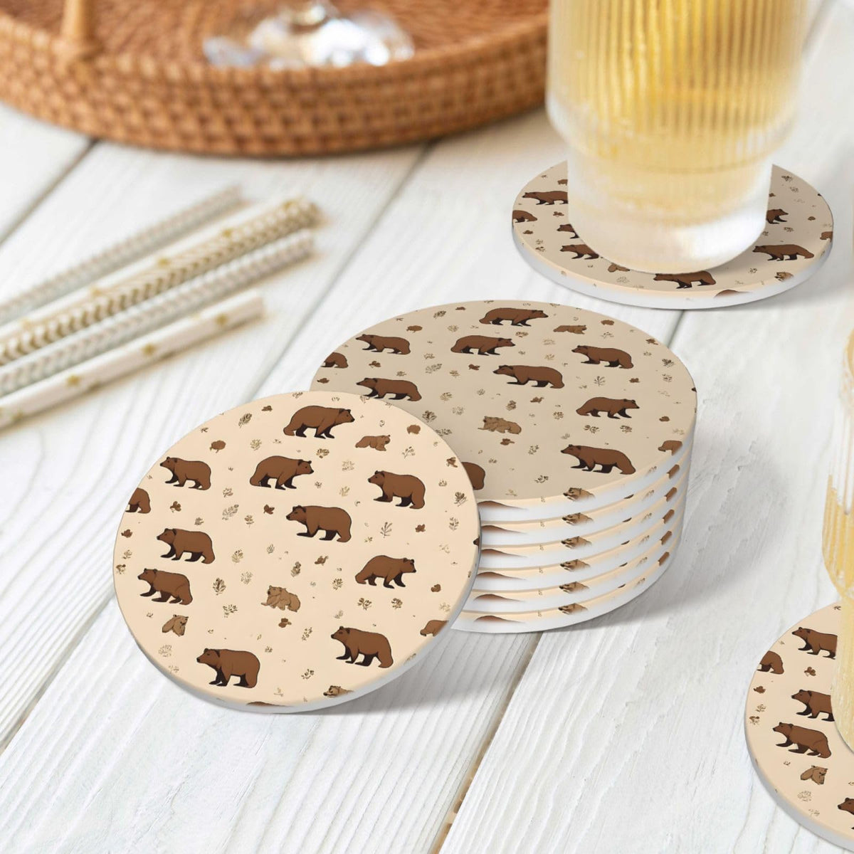 6-Piece Set of Absorbent Ceramic Coasters with Cork Backing G48485