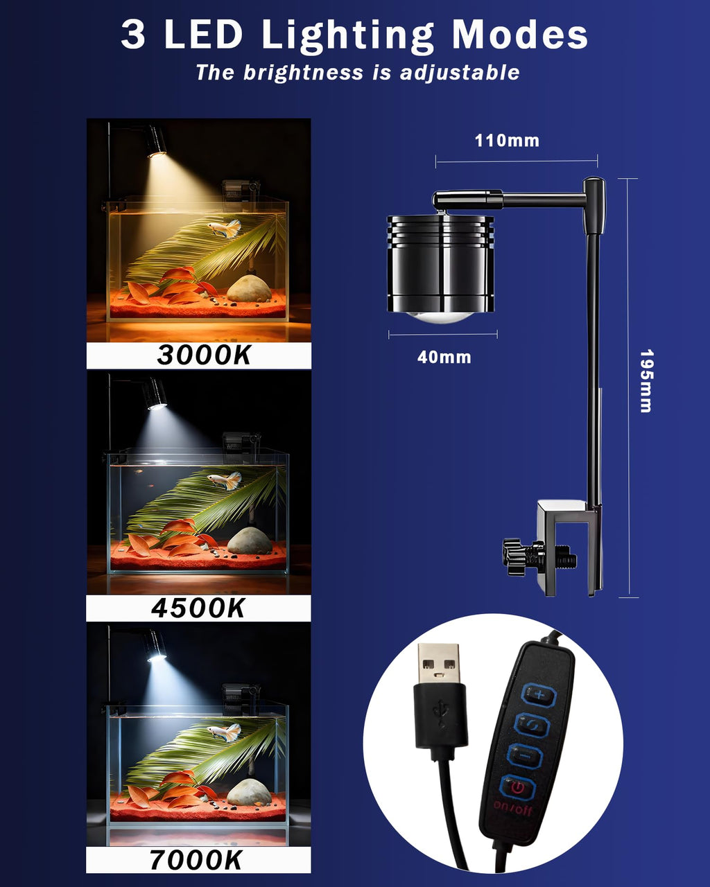 3 Gallon Ultra-Clear Glass Fish Tank with Filter and Led Light P44360