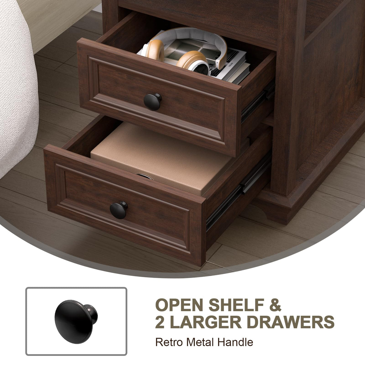 24" Nightstand with Charging Station and Drawers V175013