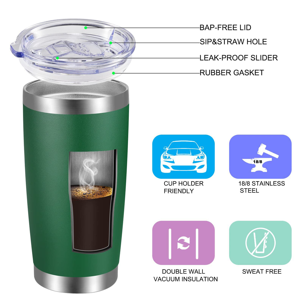 20oz Stainless Steel Insulated Tumbler with Lid and Straw A89465