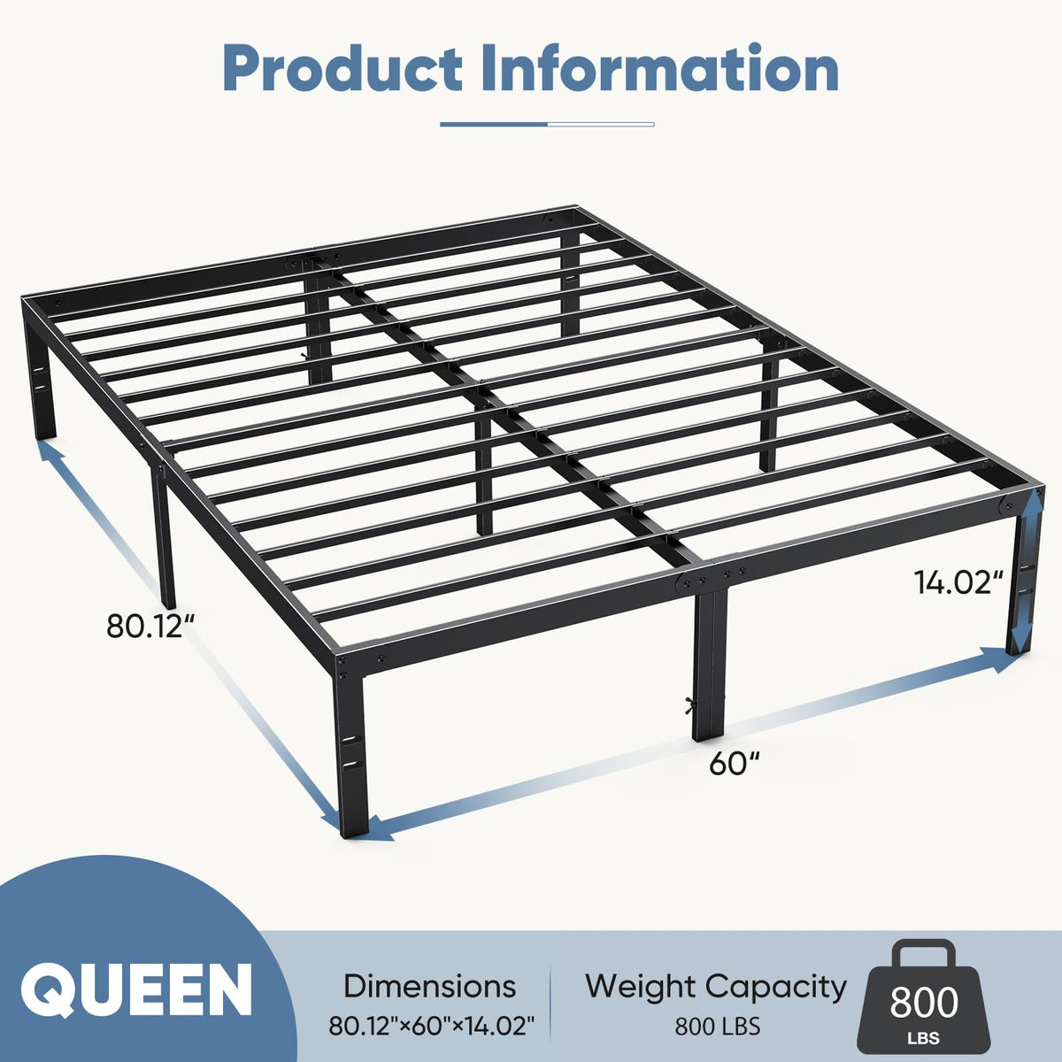 Queen Metal Slat Platform Bed Frame 14 Inch M518022