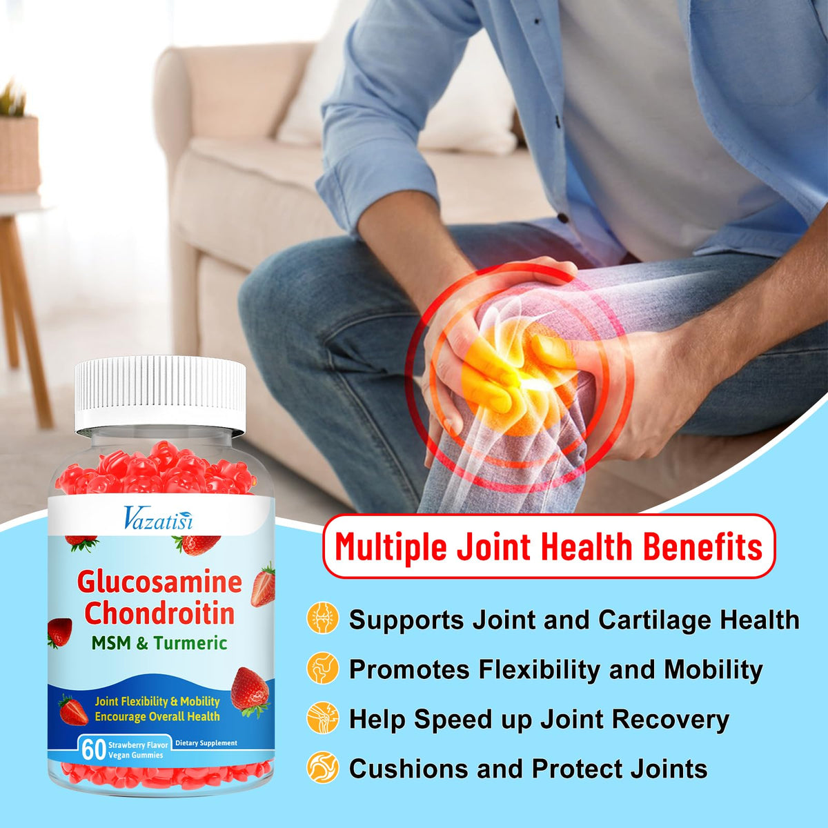 Glucosamine Chondroitin Gummies with Turmeric & MSM, 60 Gummies U18817
