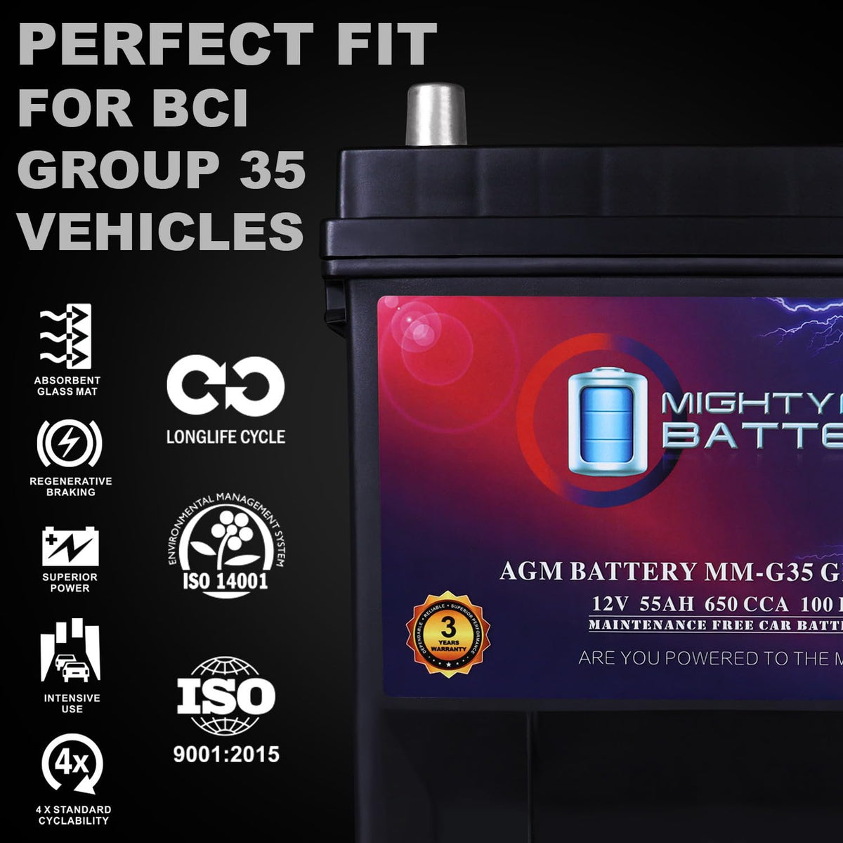 12V 55Ah AGM Replacement Battery N3361