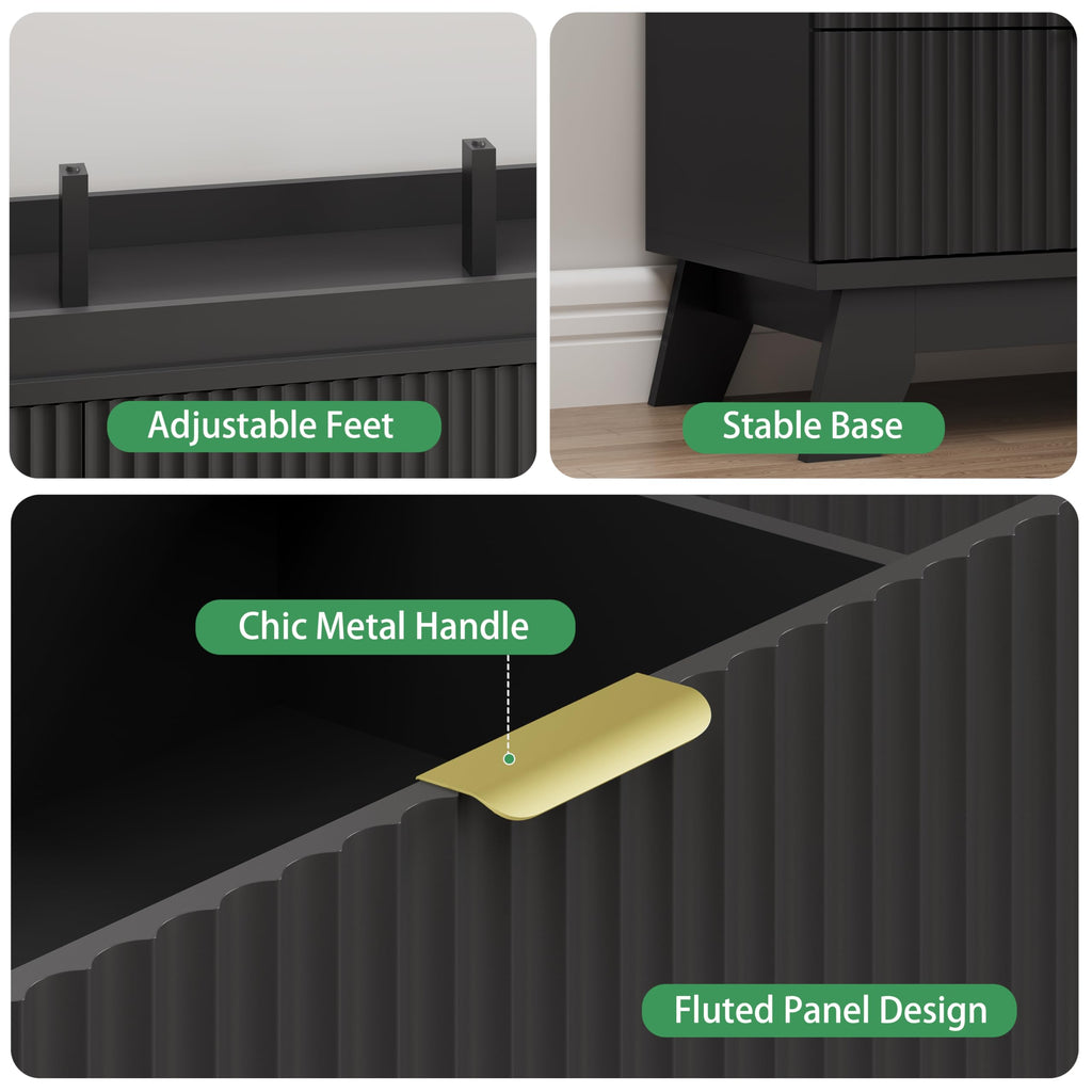 Black 9 Drawer Fluted Wood Dresser L7509