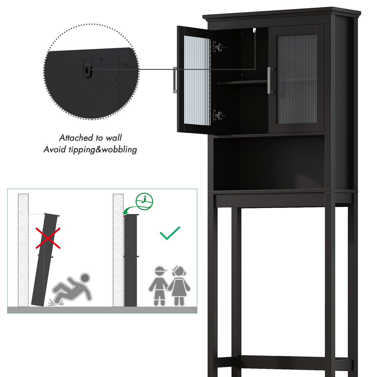 Over the Toilet Storage Cabinet with Glass Doors T189