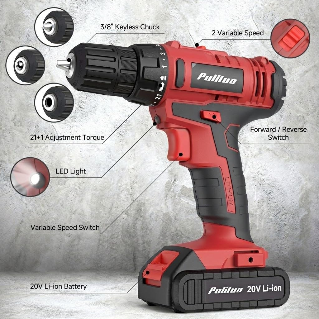 Cordless Drill Set 20V with Battery And Charger 59pcs Bits Kit U400