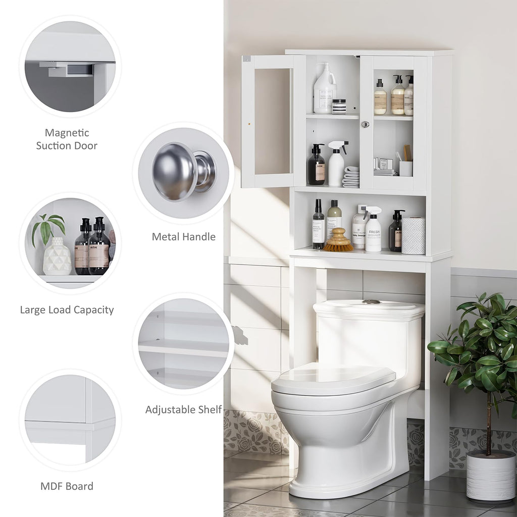 Over The Toilet Storage Cabinet with Tempered Glass Doors E972854