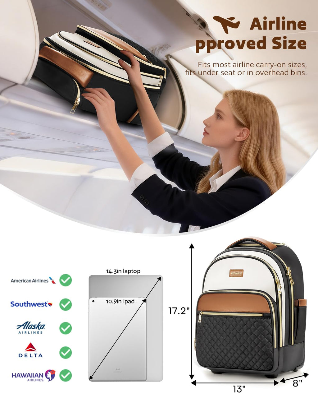 Small Lightweight Water Resistant Rolling Backpack Q777893