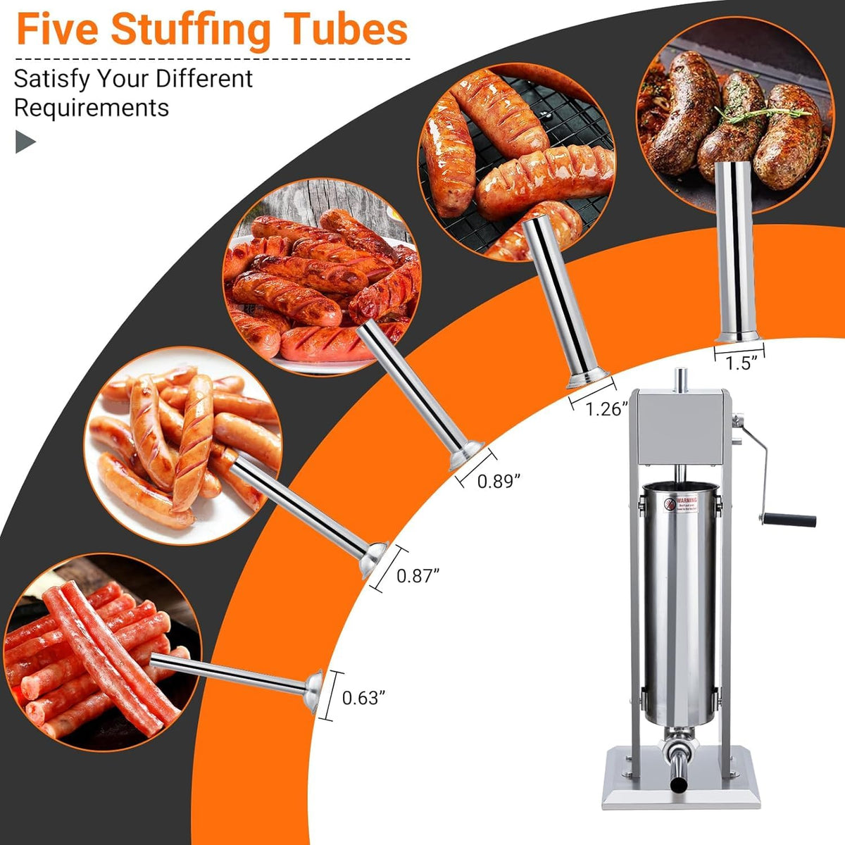 15LBS/7L Two Speed Stainless Steel Sausage Stuffer with 4 Stuffing Tubes N482491