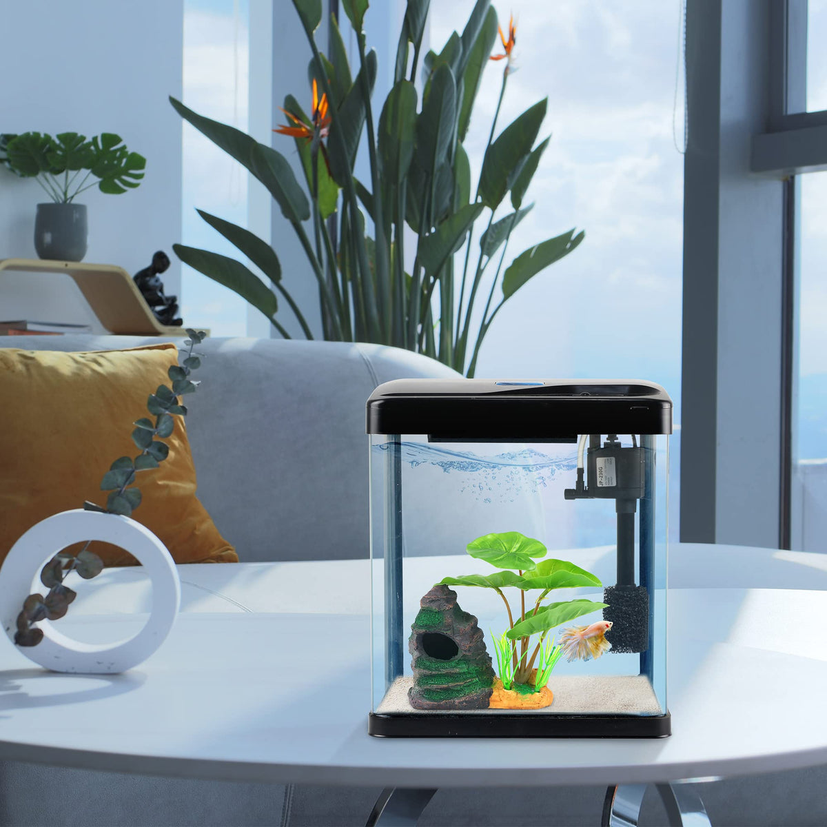 2 Gallon Self Cleaning Glass Betta Fish Tank with LED Light Q87144