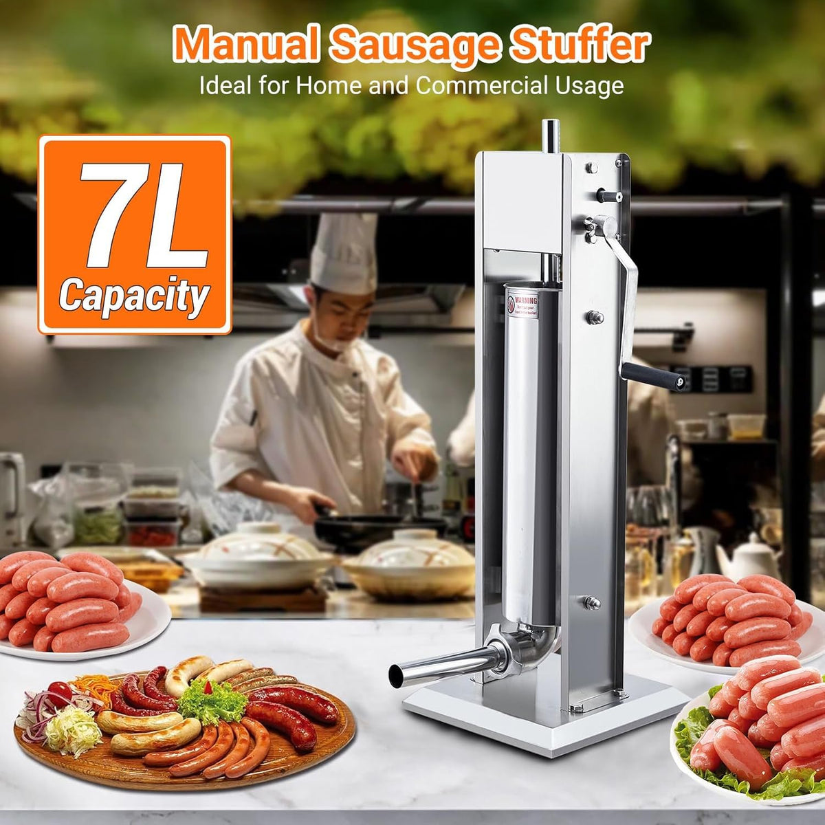 15LBS/7L Two Speed Stainless Steel Sausage Stuffer with 4 Stuffing Tubes N482491
