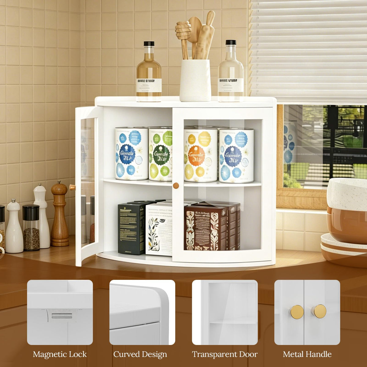 White Double Layer Large Bread Box with Acrylic Doors B5968