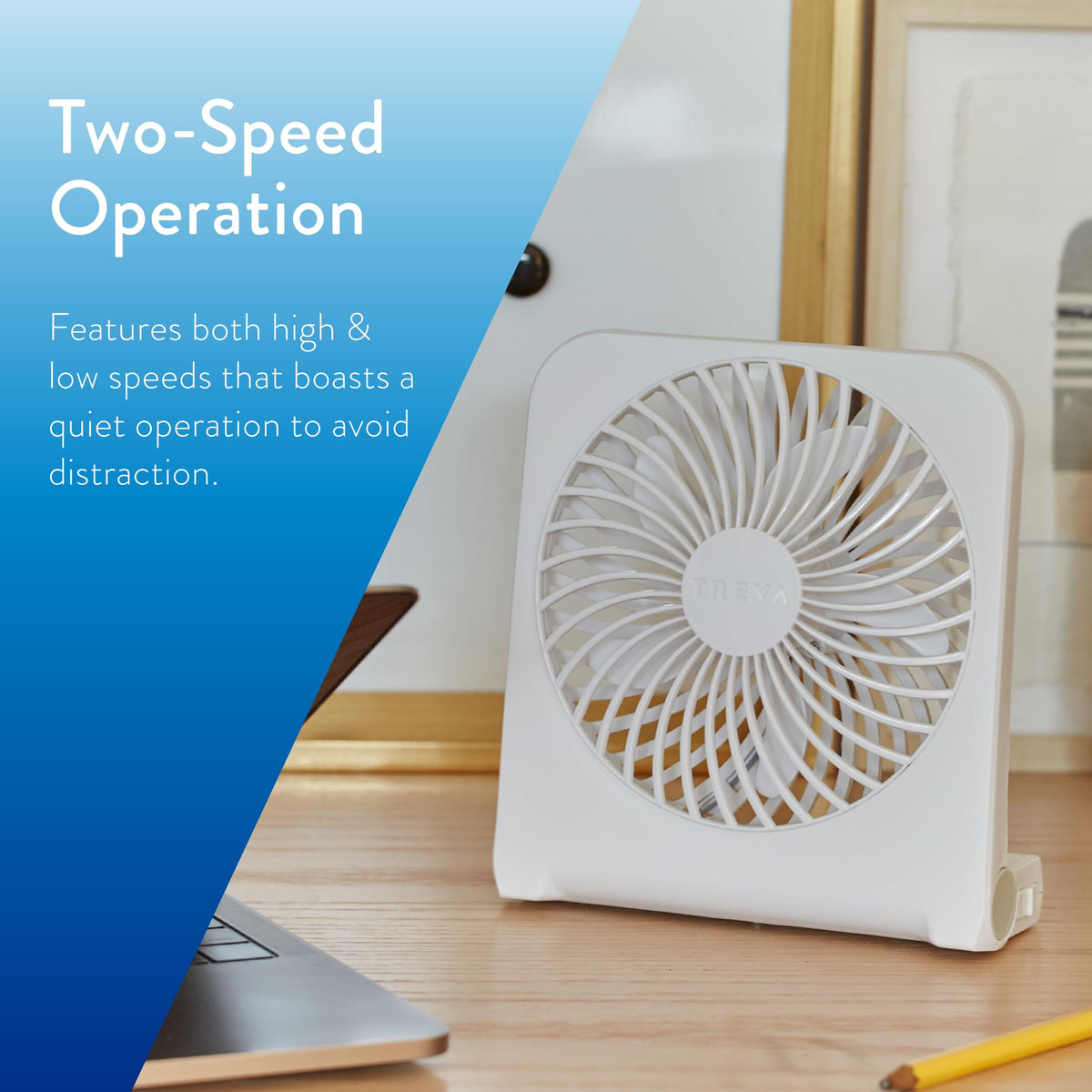 5 in USB Battery Powered Desk Fan Adjustable Tilt 2-Speed White K88027
