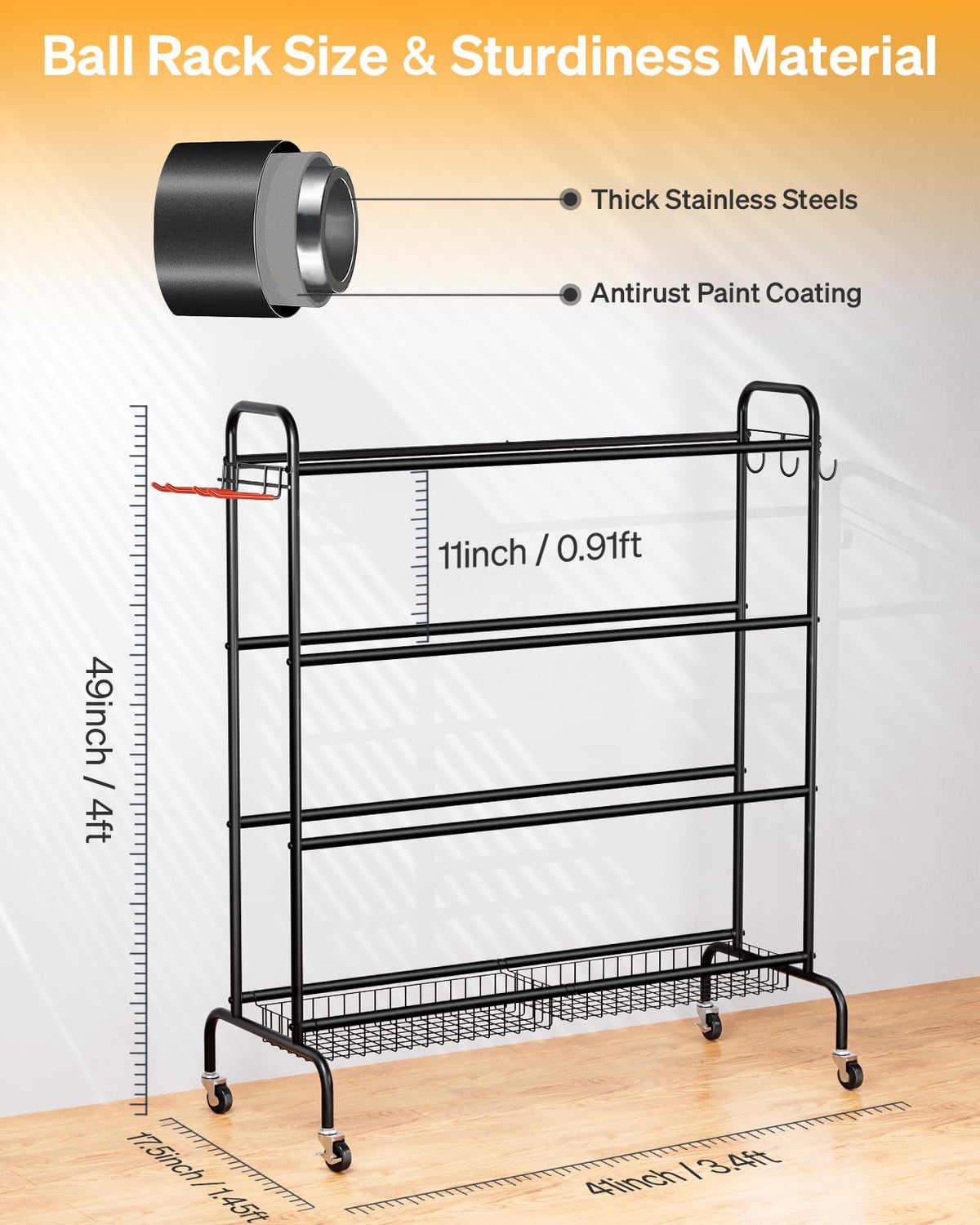 4 Tier Basketball Rack with Wheels H4642