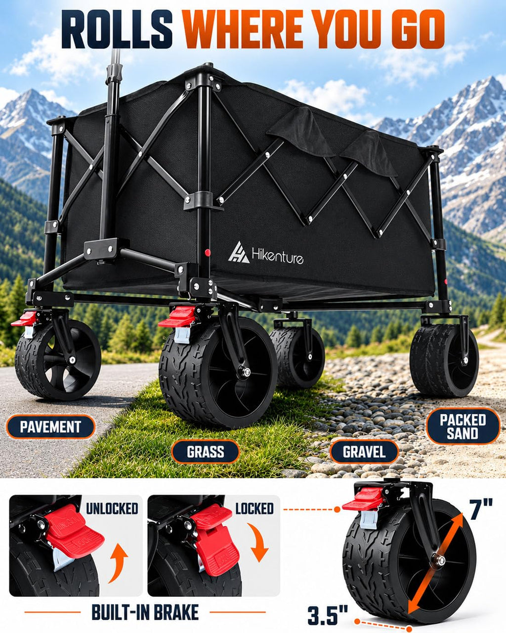 Foldable Beach Wagon with Big Wheels W75730