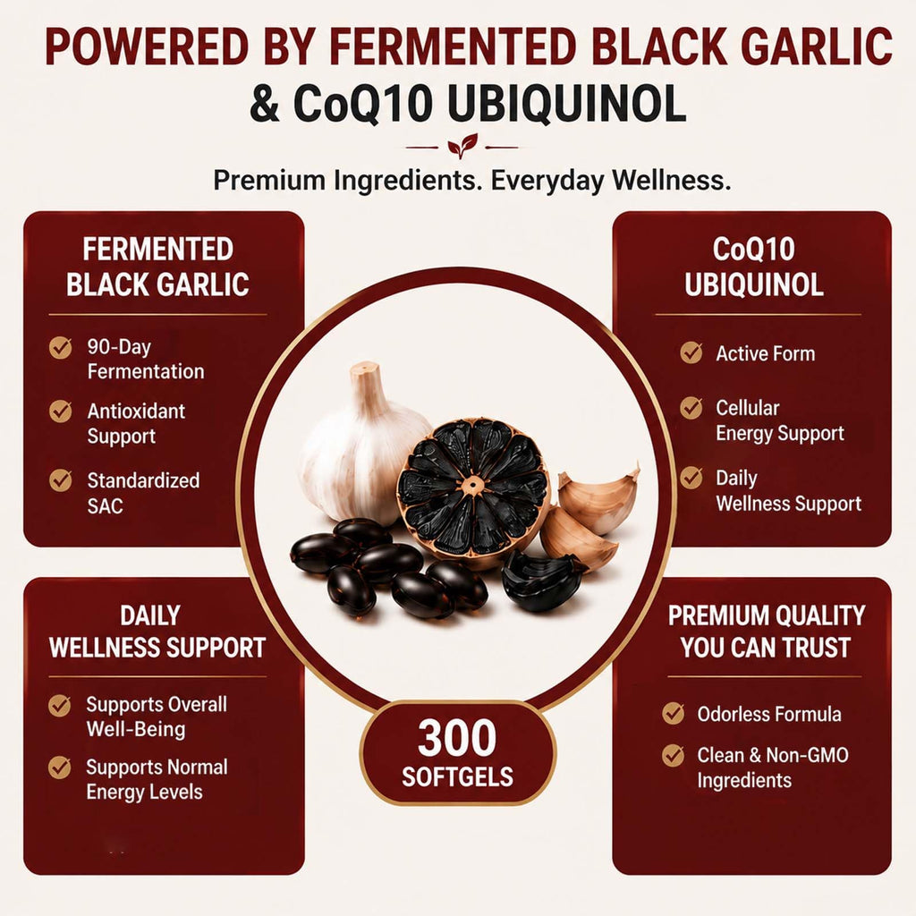 Black Fermented Black Garlic CoQ10 Ubiquinol Softgels B361