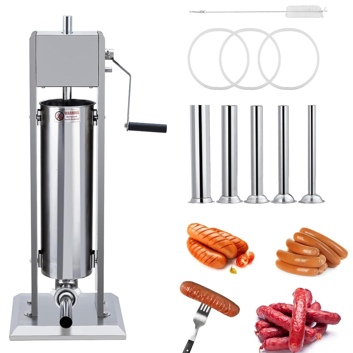 15LBS/7L Two Speed Stainless Steel Sausage Stuffer with 4 Stuffing Tubes N482491