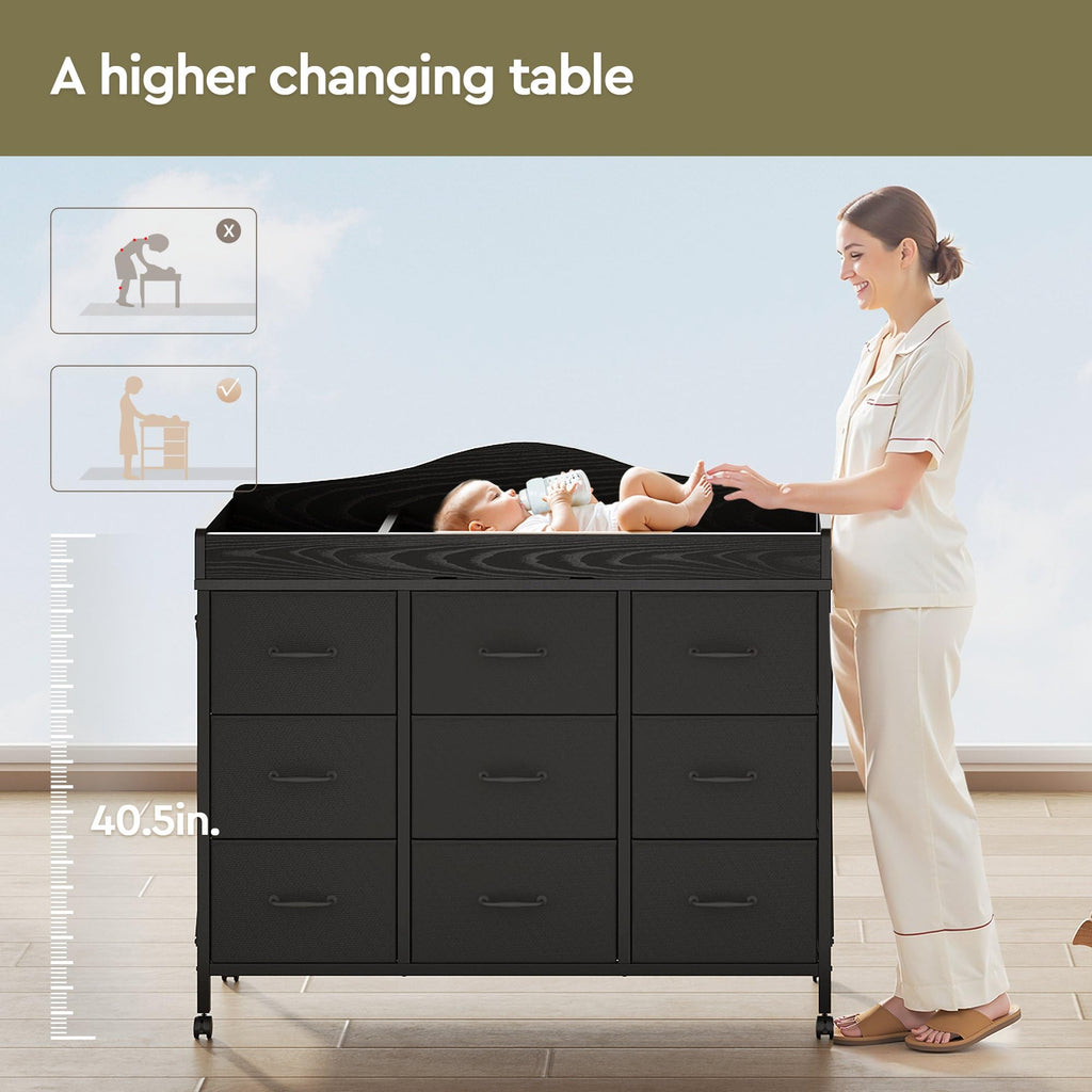 Black Changing Table with 9 Fabric Boxes C6292