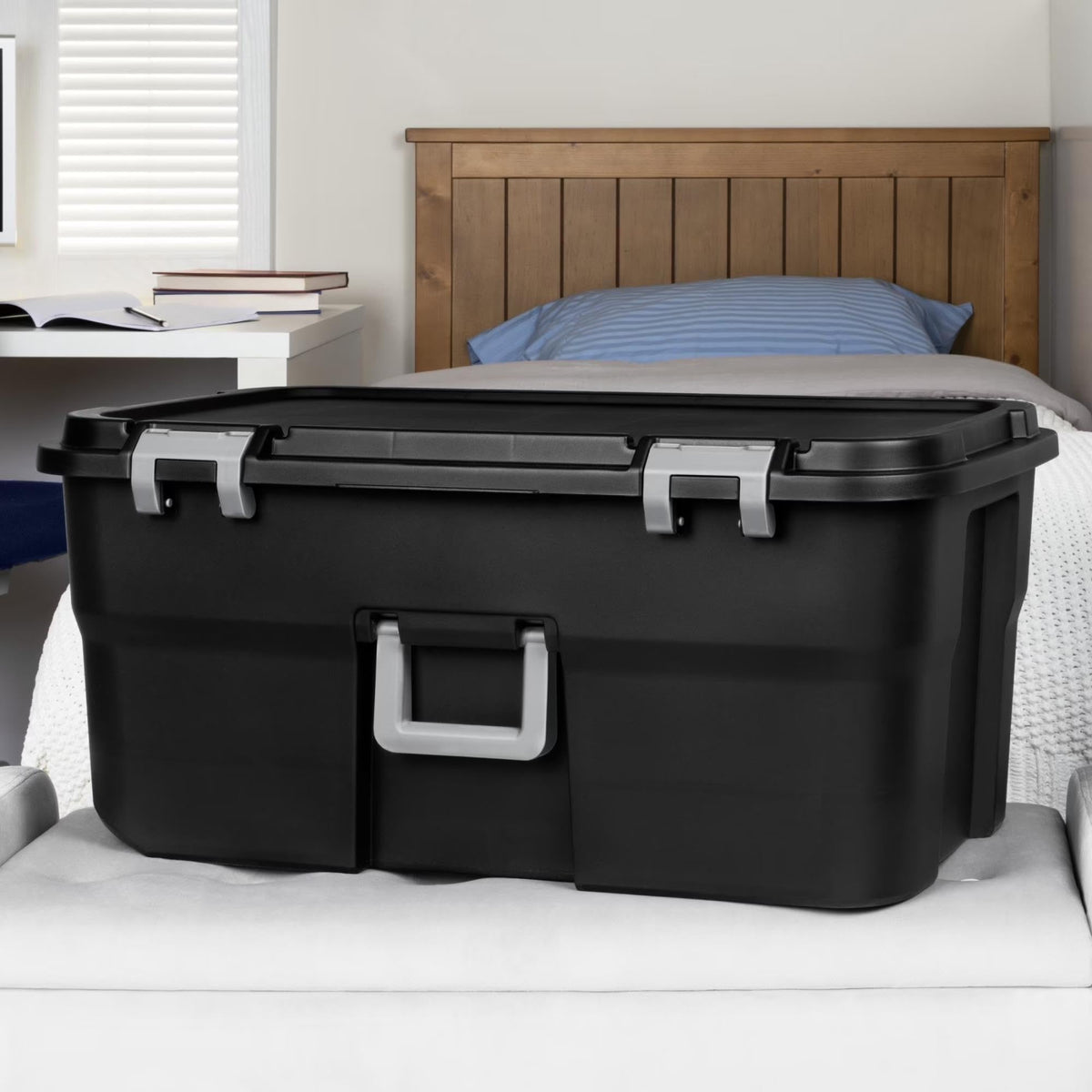 22 Gallon Black Wheeled Plastic Storage Trunk L7059