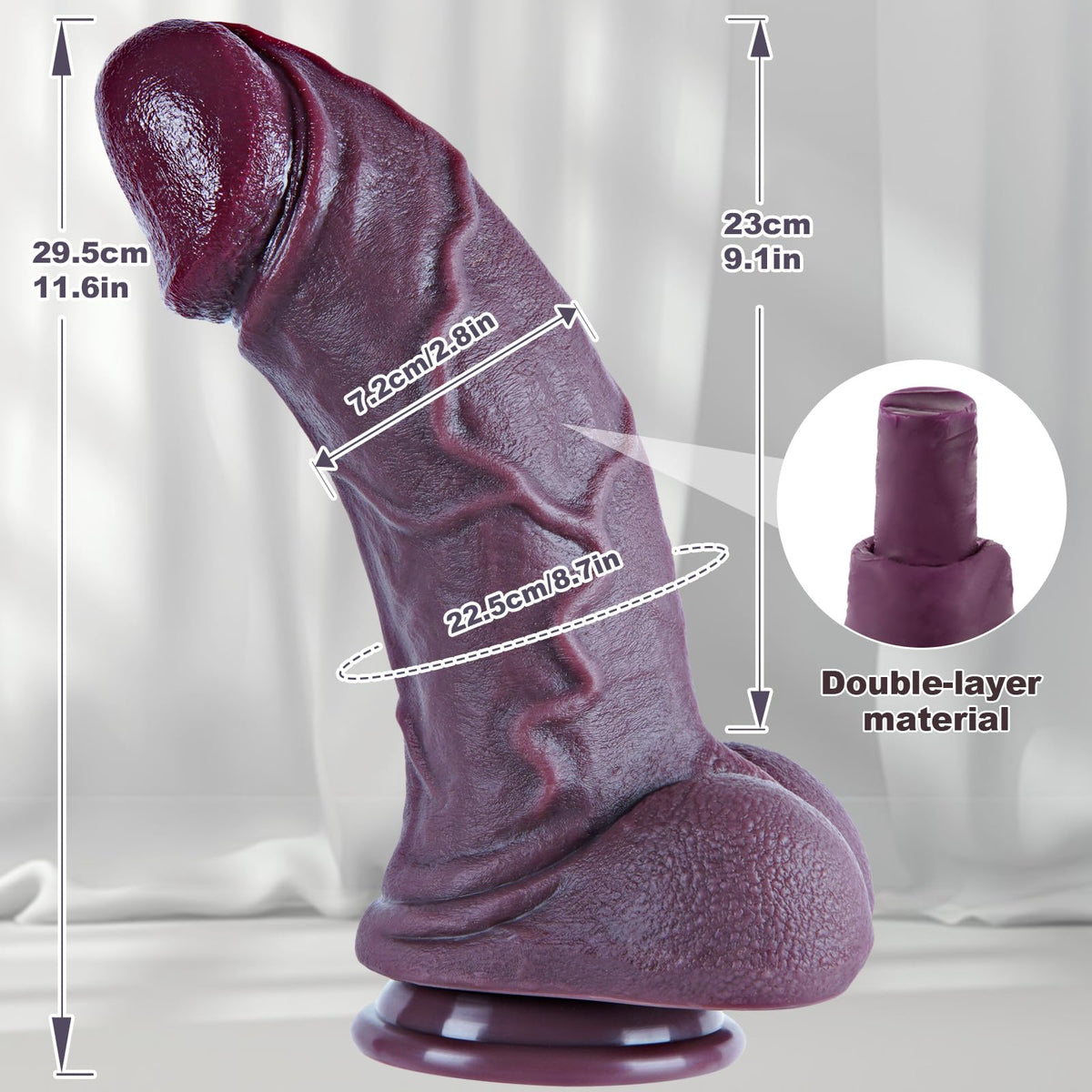 11.6" Black Silicone Suction Cup Dildo Z185035