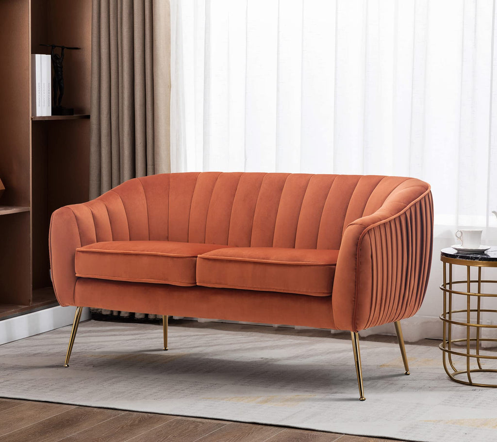 Tufted Velvet Barrel Loveseat Sofa with Golden Metal Legs M24934