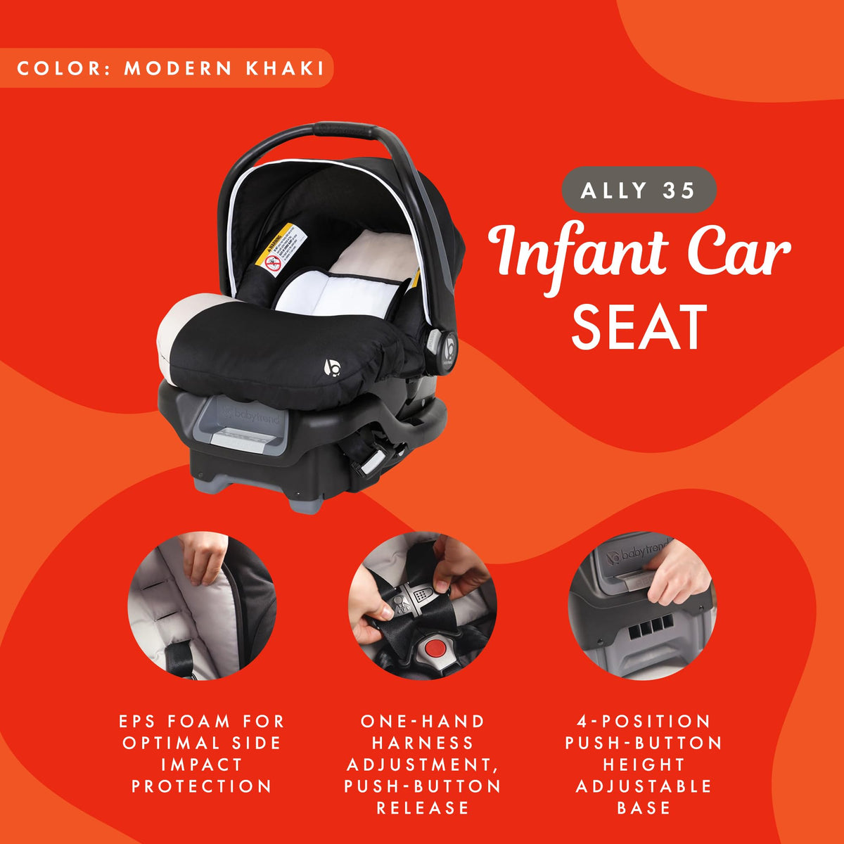 Khaki Infant Car Seat with Cover and Harness H232803