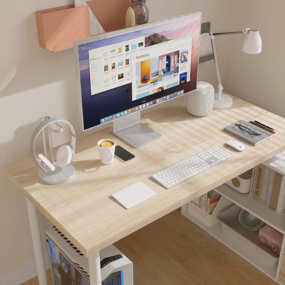 L Shaped Computer Desk with File Drawers & Storage Shelves U90065