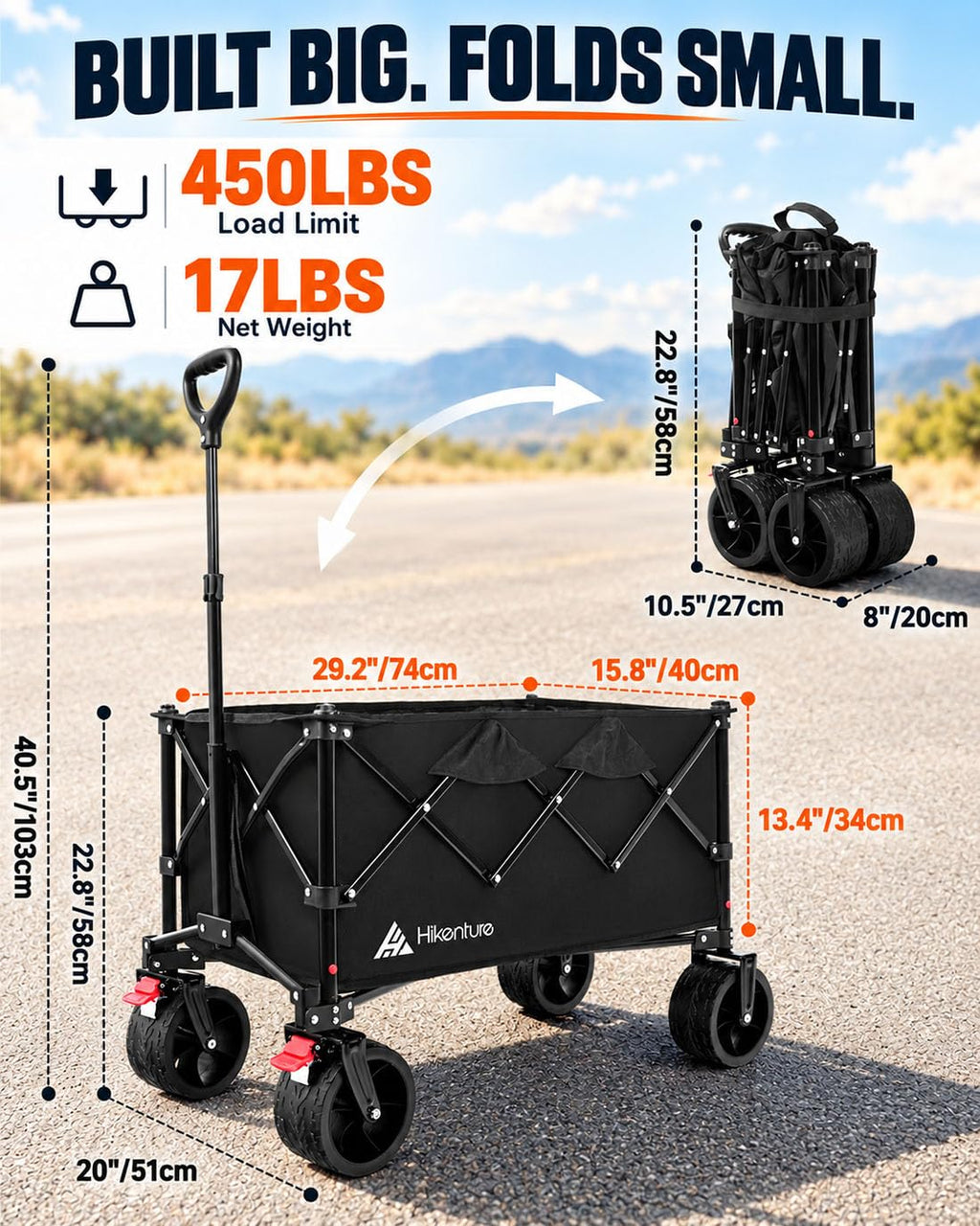 Foldable Beach Wagon with Big Wheels W75730