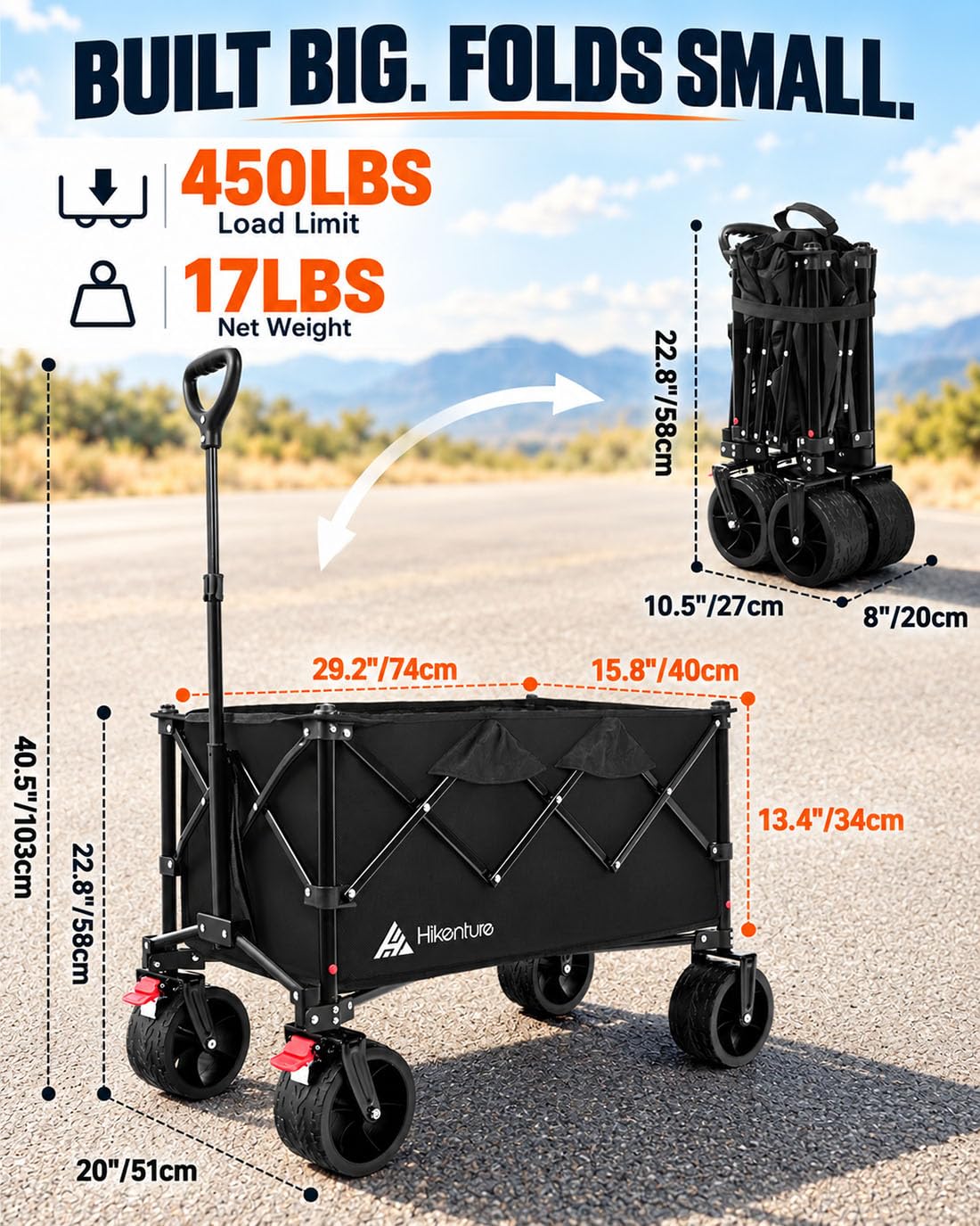 Foldable Beach Wagon with Big Wheels W75730