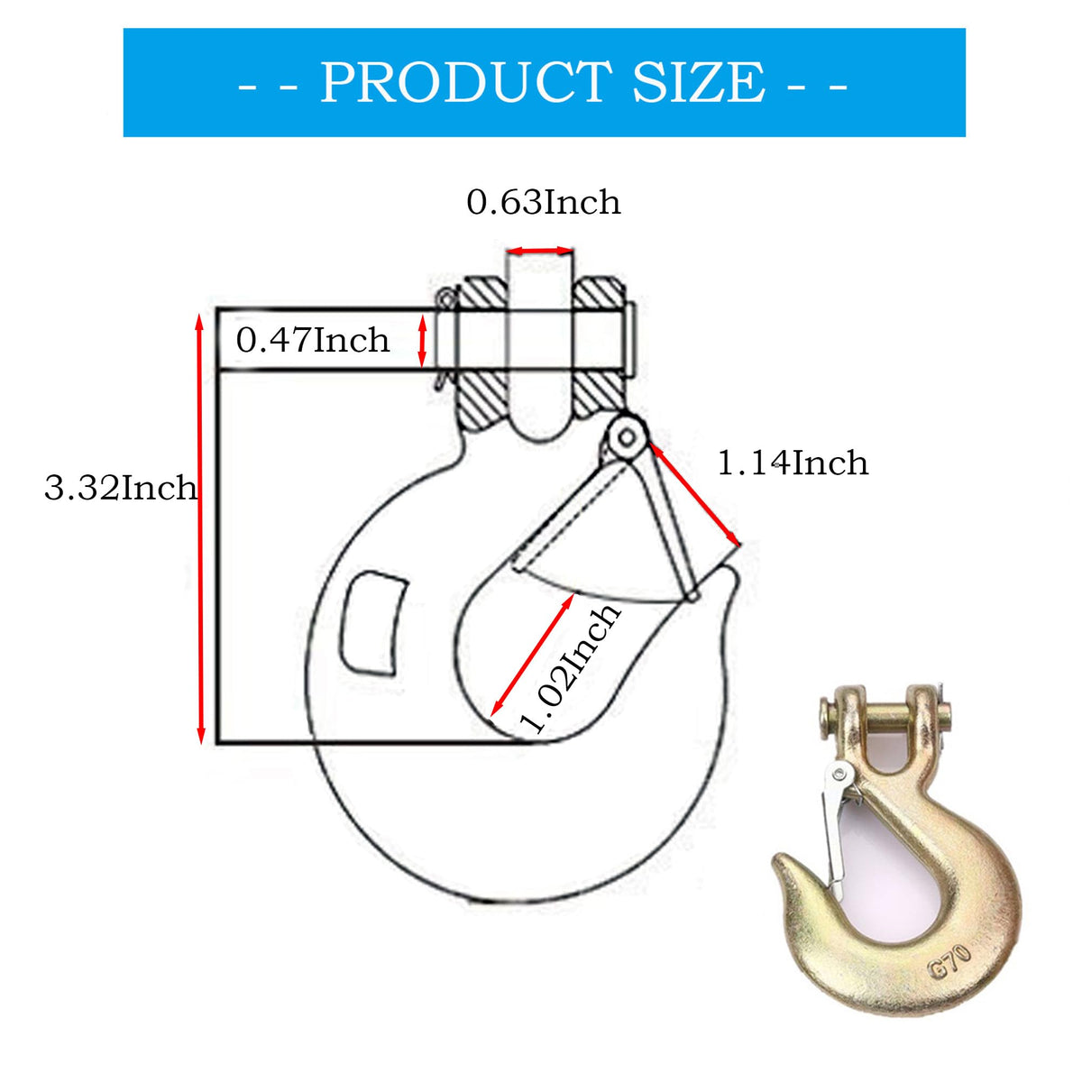 3/8 Inch Heavy Duty Forged Clevis Slip Hook with Safety Latch, 18,000 Lbs Capacity S363