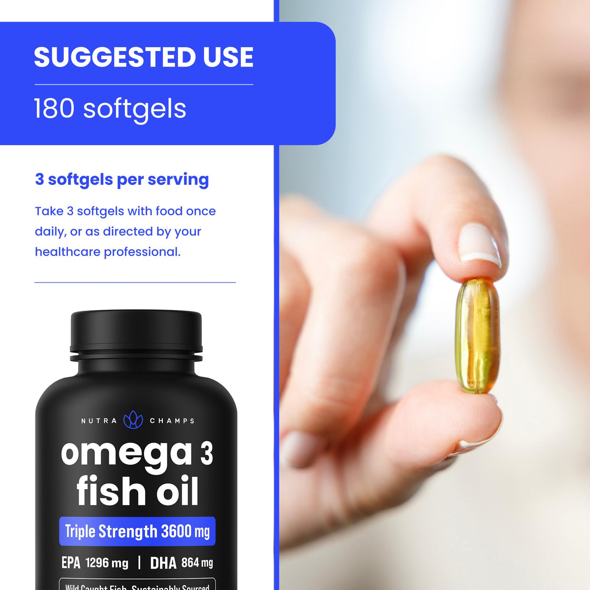 Omega 3 Fish Oil 3600 mg 180 Softgels J4224