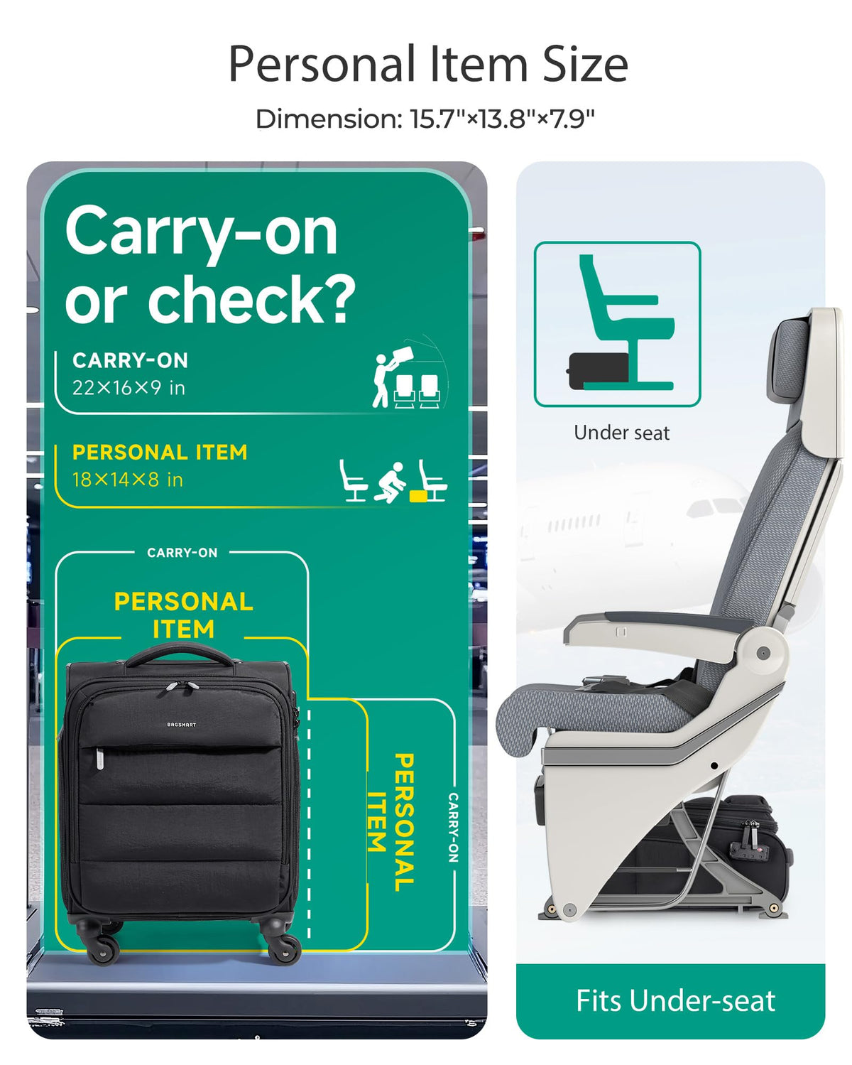 Black Softside Underseat Suitcase with Wheels F28771