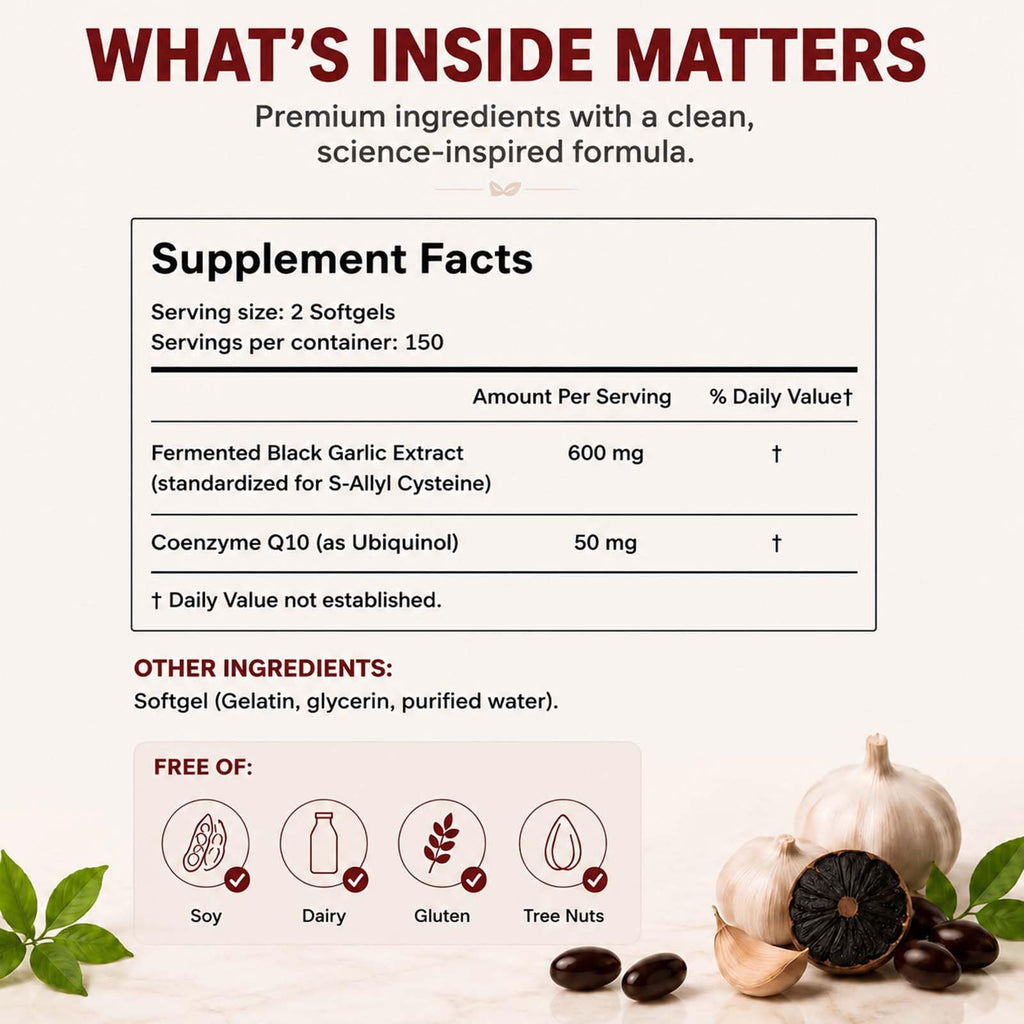 Black Fermented Black Garlic CoQ10 Ubiquinol Softgels B361