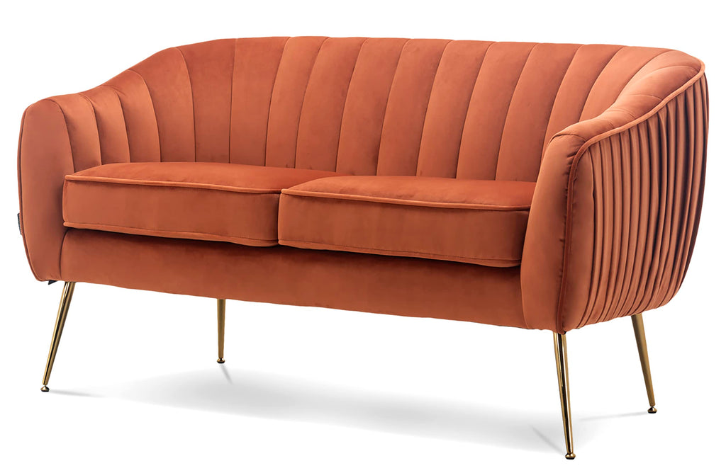 Tufted Velvet Barrel Loveseat Sofa with Golden Metal Legs M24934
