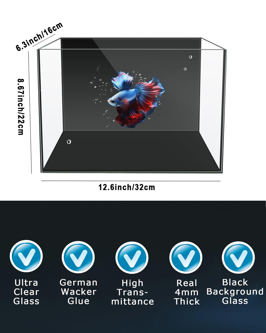 3 Gallon Ultra-Clear Glass Fish Tank with Filter and Led Light P44360