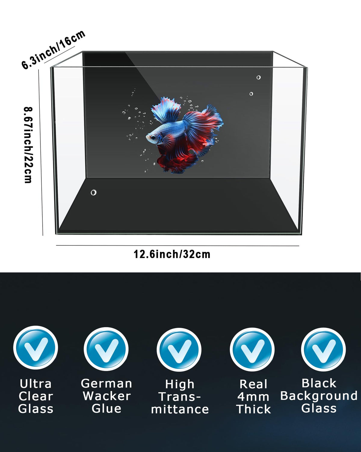 3 Gallon Ultra-Clear Glass Fish Tank with Filter and Led Light P44360