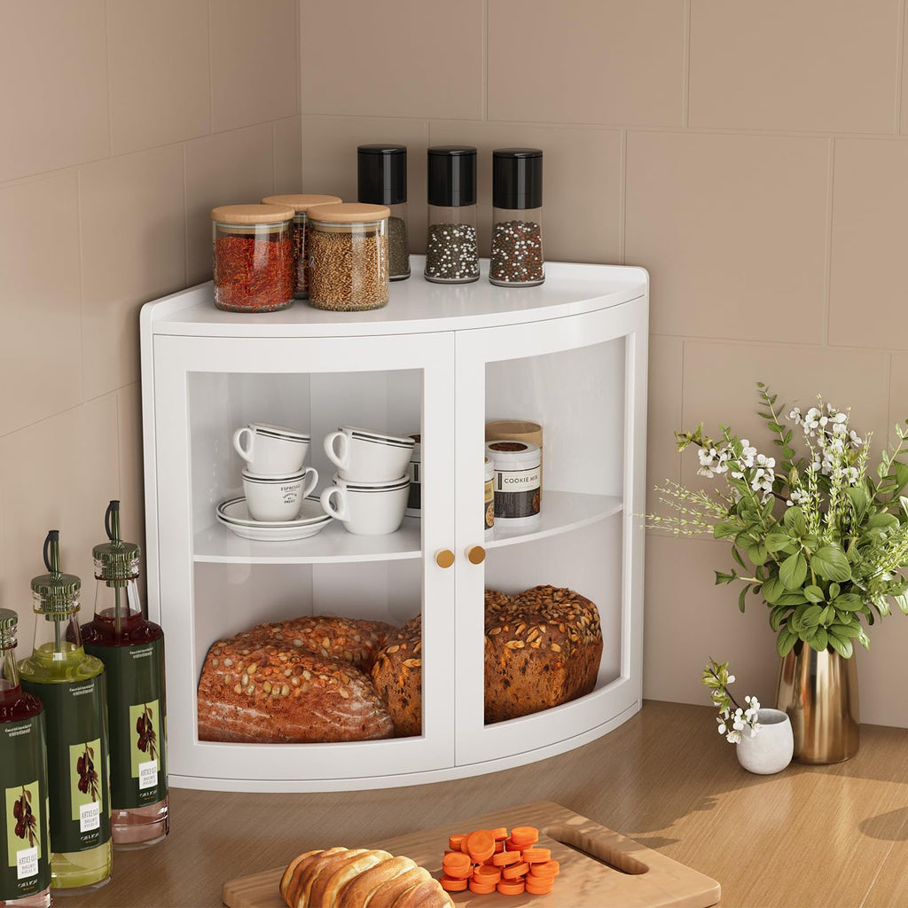 White Double Layer Large Bread Box with Acrylic Doors B5968