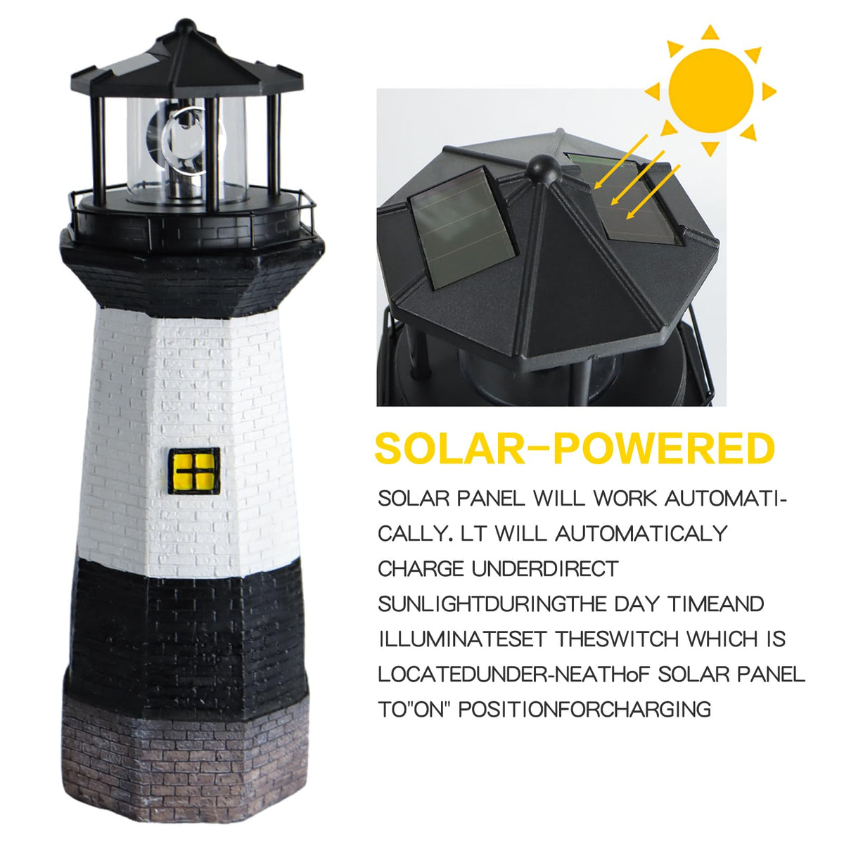 Solar Powered Lighthouse Garden Light with Rotating Beacon Y364