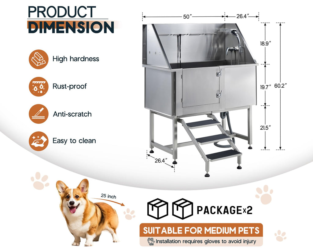 50" Stainless Steel Dog Washing Station I30545
