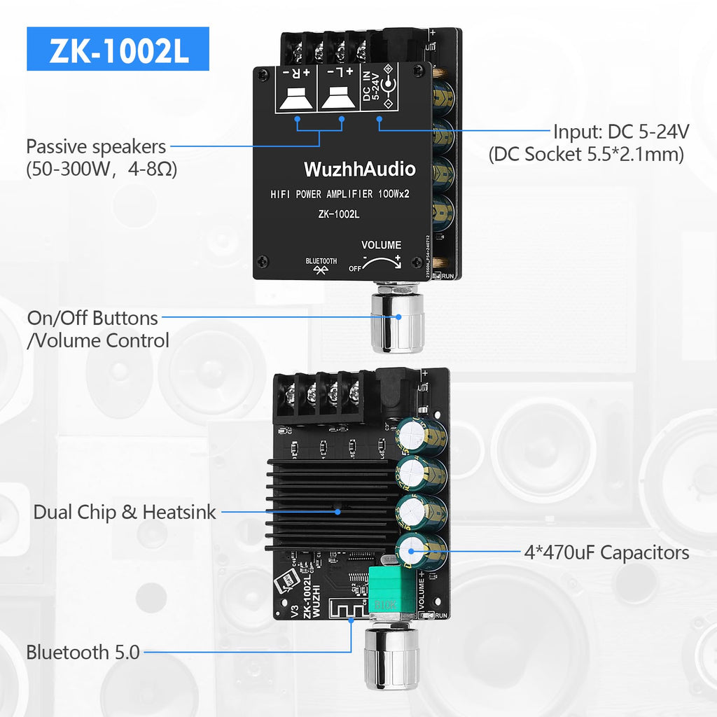 200W Audio Power Amplifier Board with Bluetooth and AUX Inputs I500