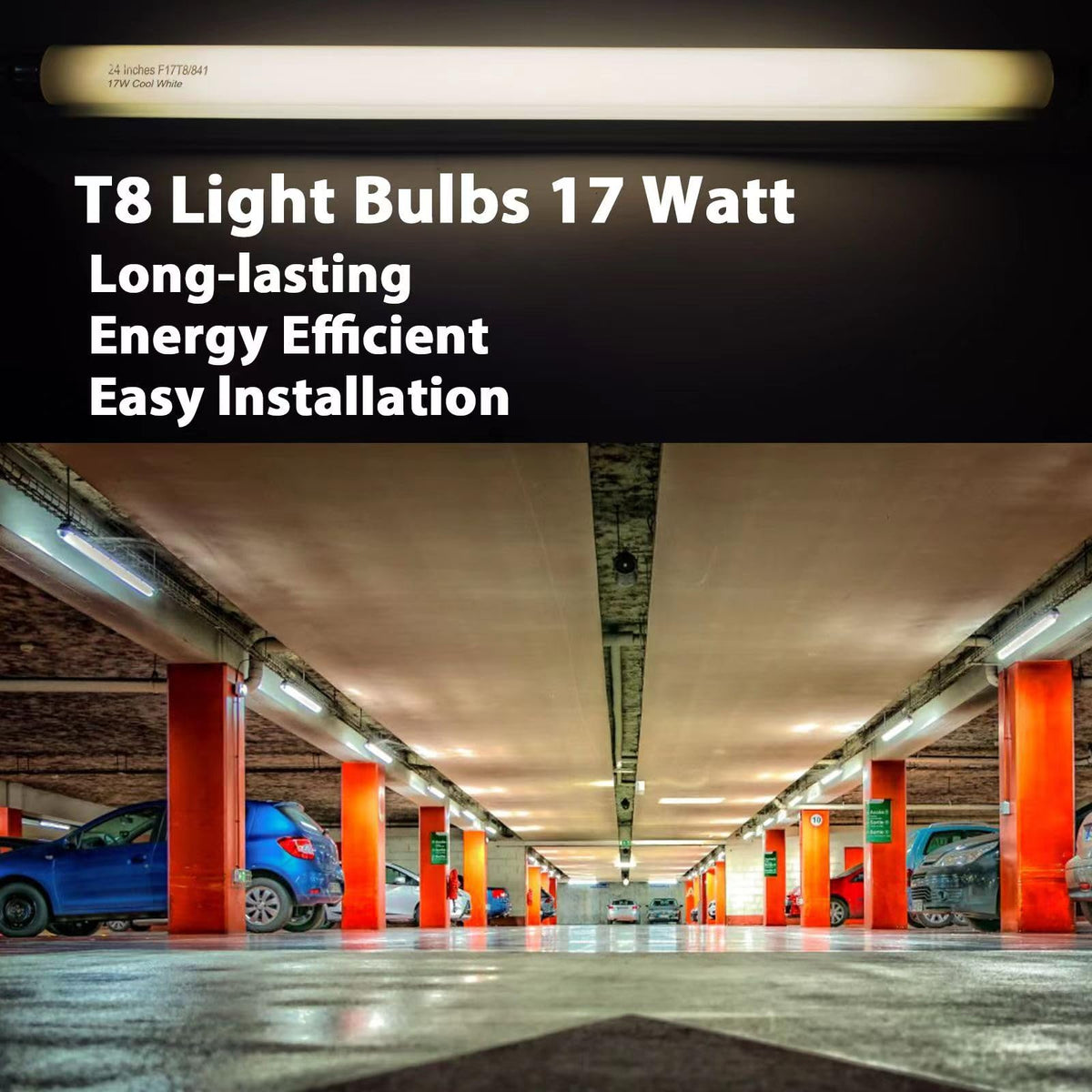 8 Pack 24 inch 17 Watts T8 Fluorescent Tube Light 4100K Cool White E691864