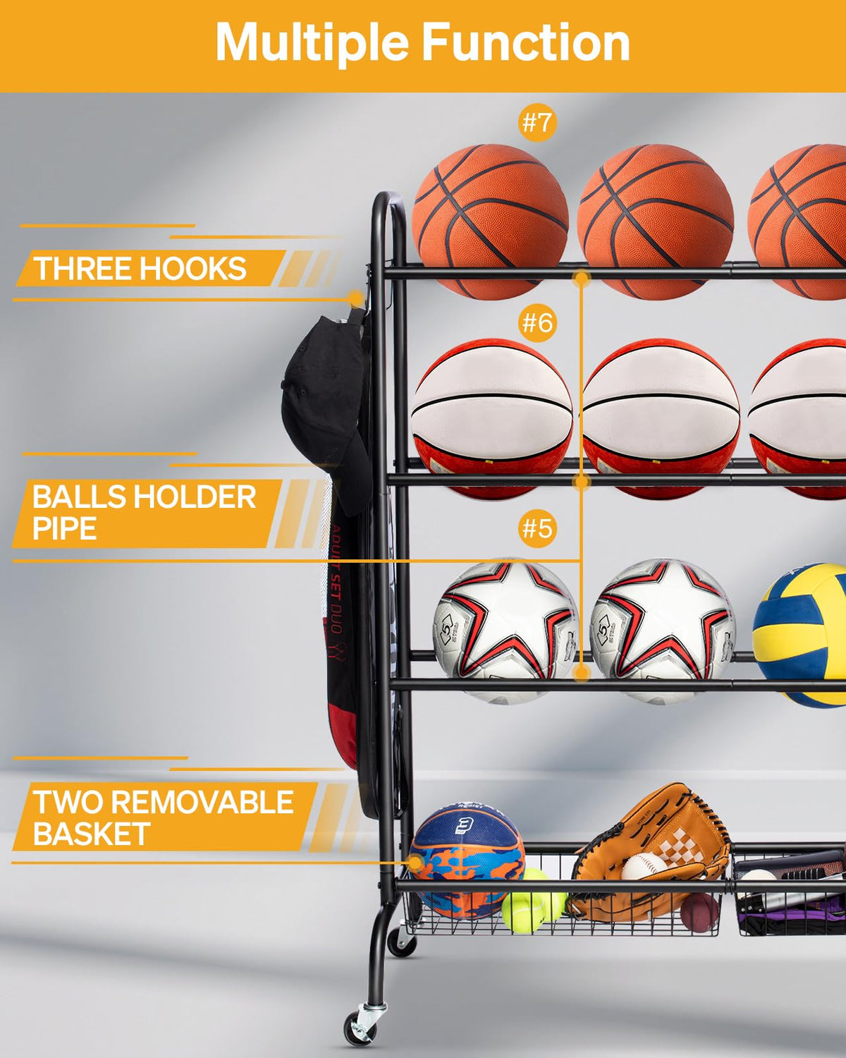 4 Tier Basketball Rack with Wheels H4642