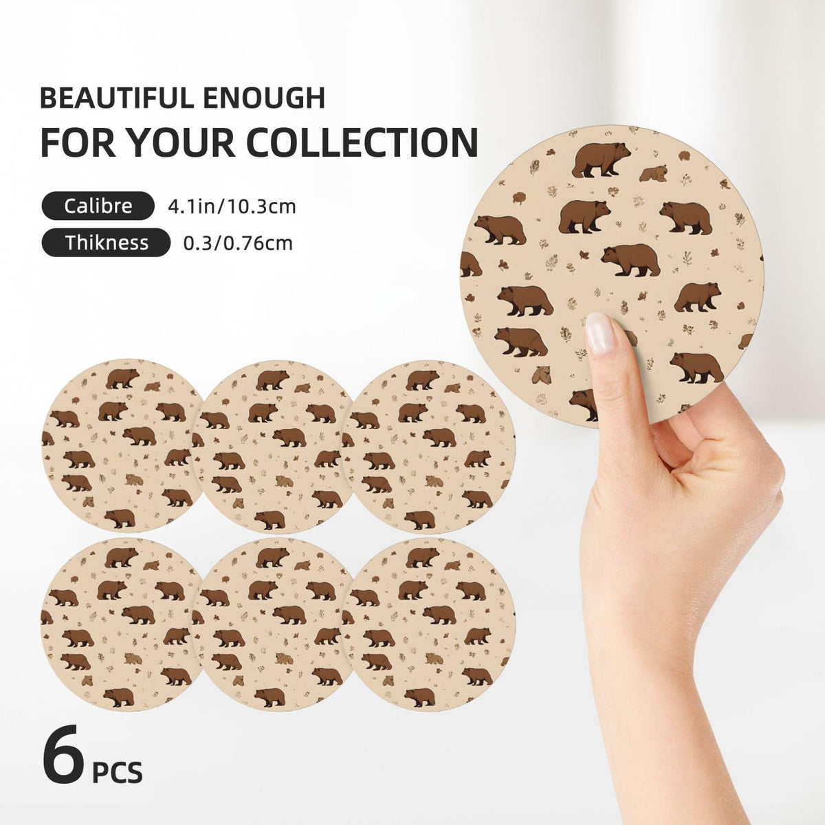 6-Piece Set of Absorbent Ceramic Coasters with Cork Backing G48485