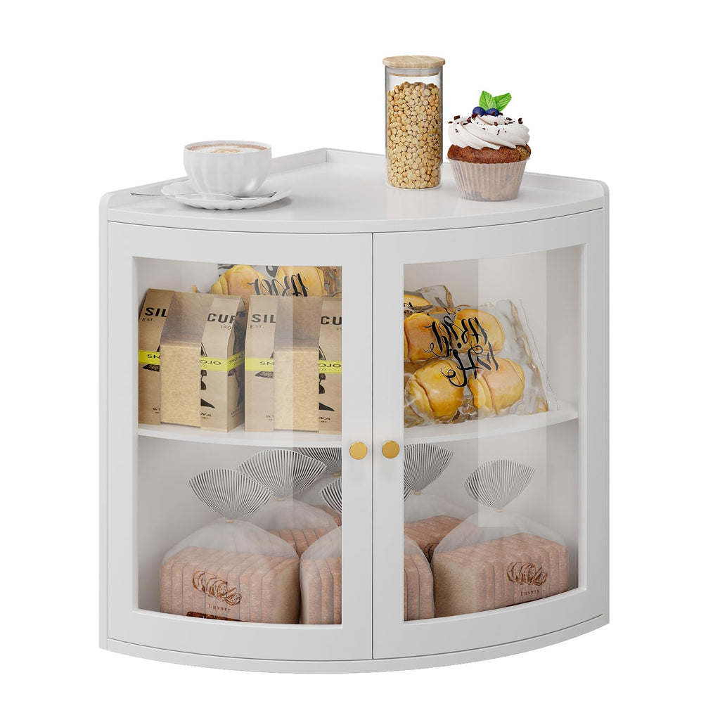 White Double Layer Large Bread Box with Acrylic Doors B5968