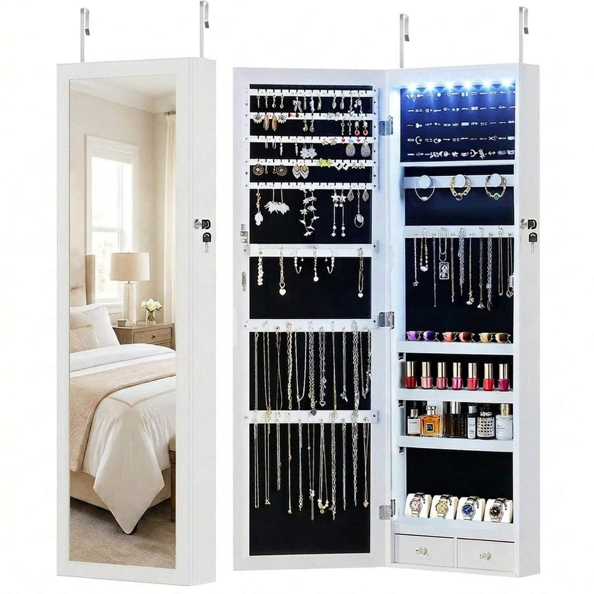 White 6 LEDs Mirror Jewelry Cabinet E90419