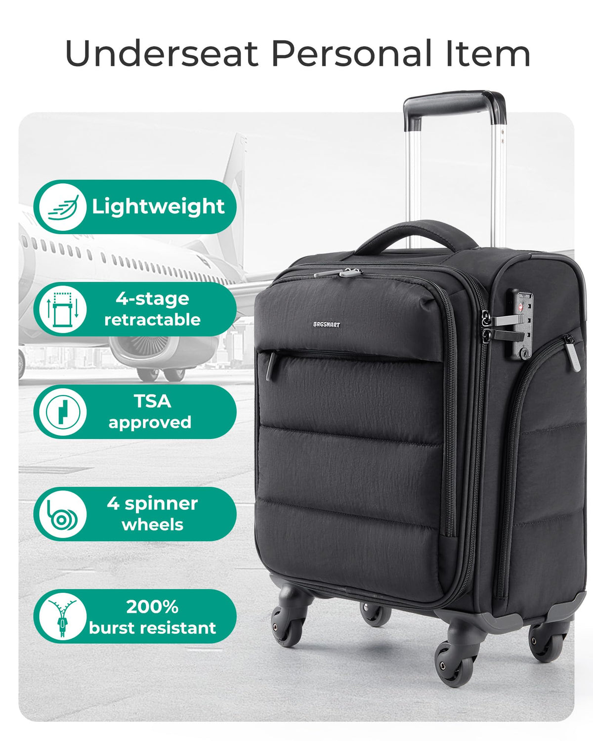 Black Softside Underseat Suitcase with Wheels F28771