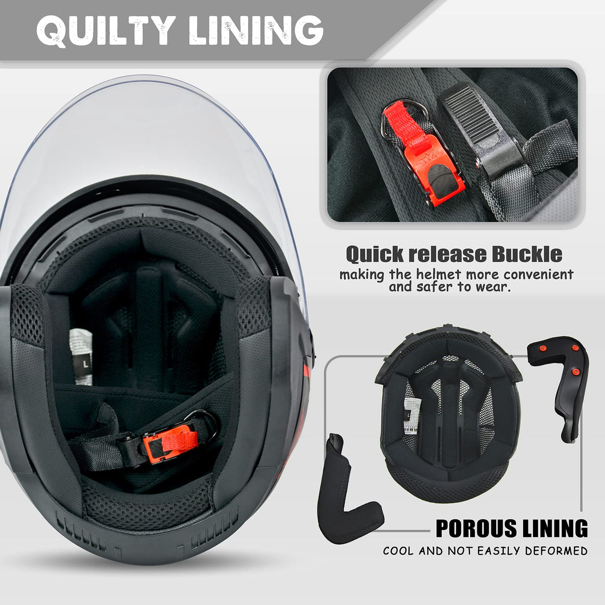 3/4 Open Face Motorcycle Helmet with Double Visor R69325