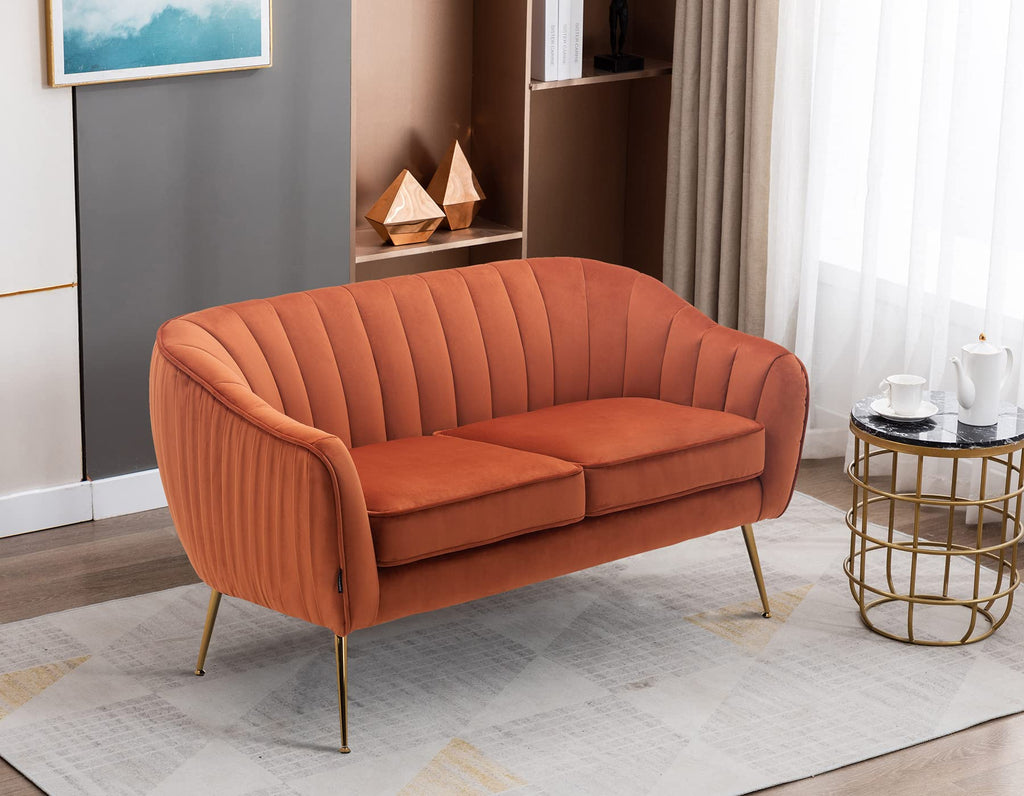 Tufted Velvet Barrel Loveseat Sofa with Golden Metal Legs M24934